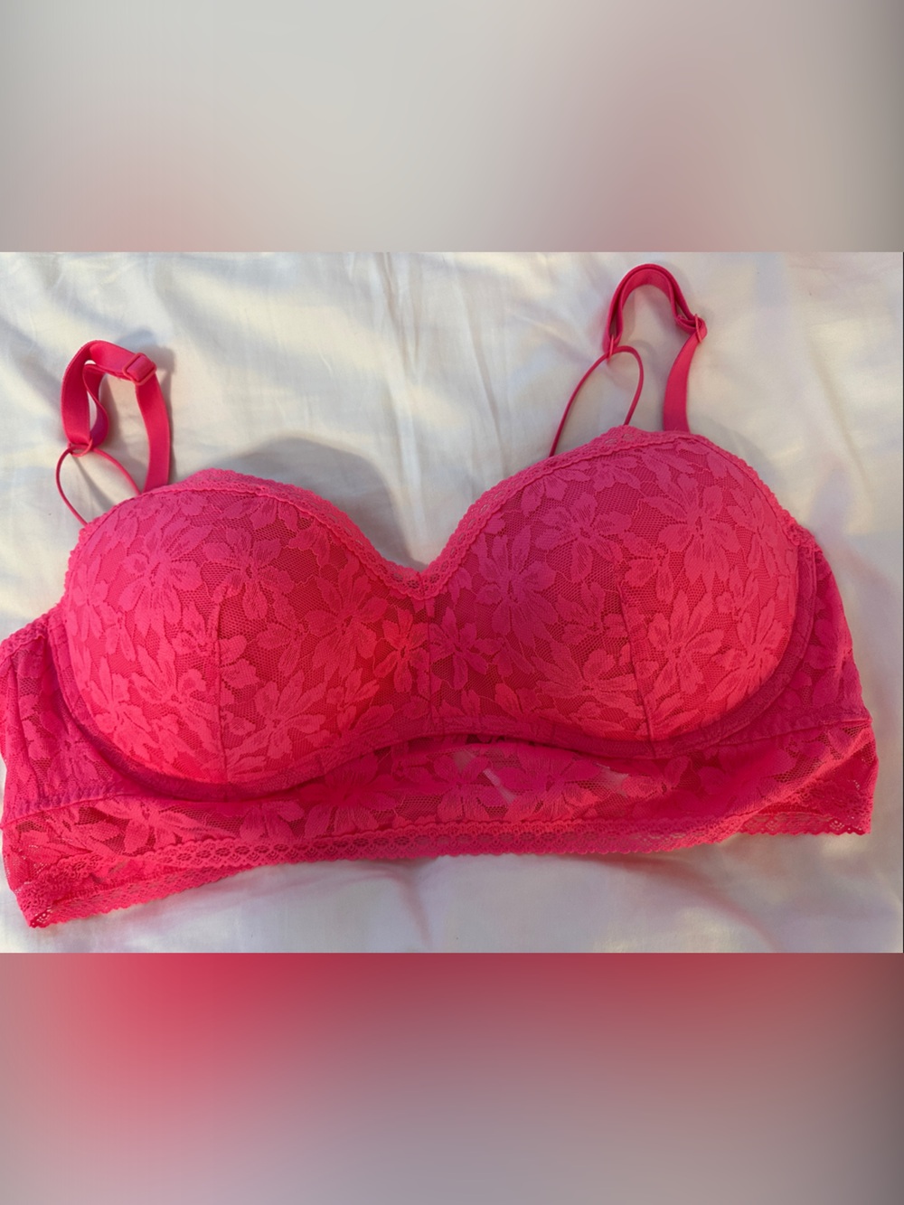PINK Victoria's Secret Floral Lace Push-Up Bra - Hot Pink NWOT